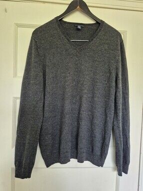 100% Merino Wool Sweater By Gap Dark Grey V Neck Mens Large